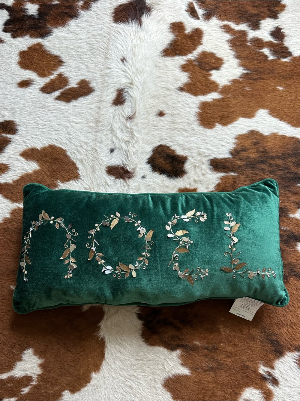 Noel Velvet beaded Lumbar Pillow - Green